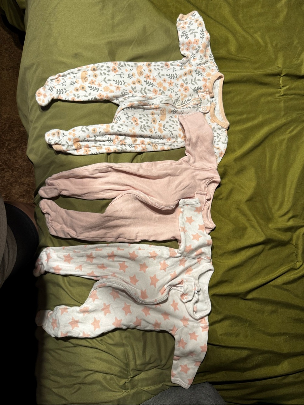 Baby Girls Pink & White Star and Floral Footed One-Piece Sleepers - Pack of 3